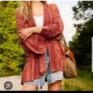 Free People FP One Sasha Tie Dye Kimono Pink Combo Size M/L